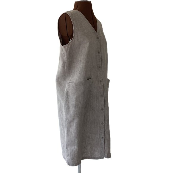Eileen Fisher Sleeveless Linen Shift Button Front Shirtdress - Picture 5 of 5